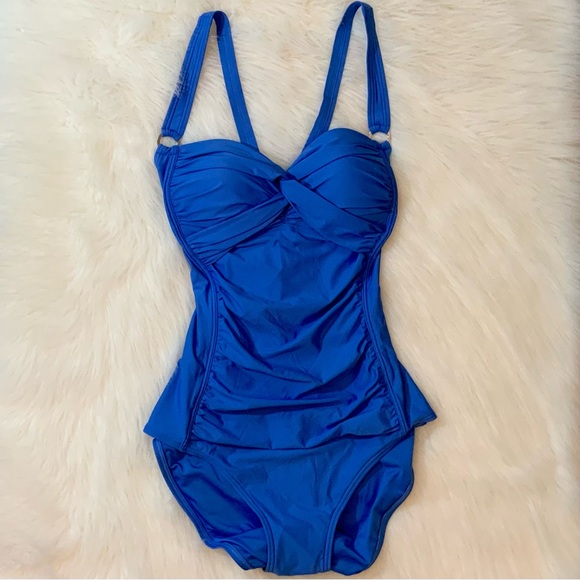 DKNY Bright Blue One-Piece Swim Suit with Twist Front - Picture 2 of 9